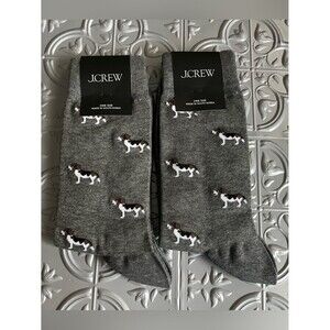 J Crew Mens Beagle Dog Allover Print Socks Holiday Gray Set of 2